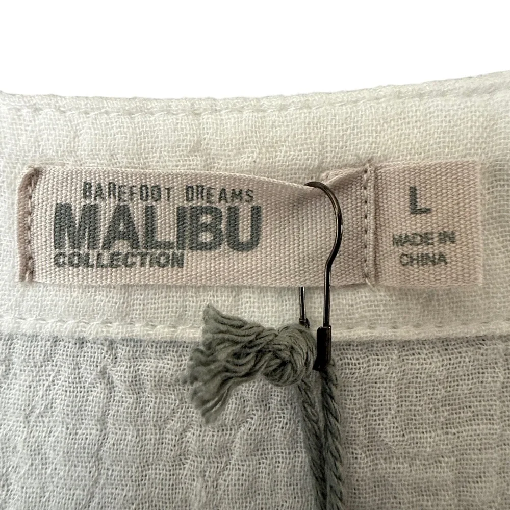 Barefoot Dreams Malibu Collection Crinkle Cotton V-Neck Caftan Dress Size L - Picture 9 of 10